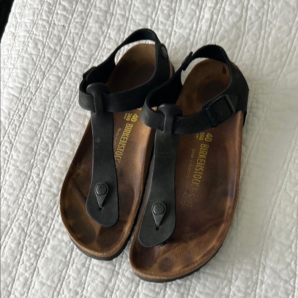 Birkenstock Black Sandals with Cork Footbed and Buckle Closure